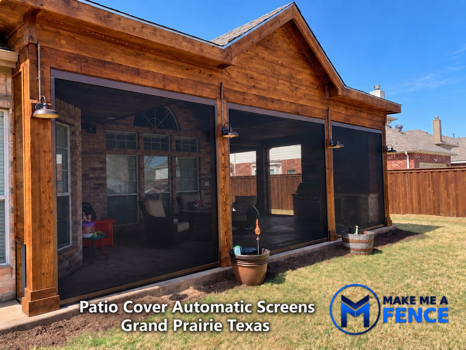 Patio cover with automatic screens built by Make Me A Fence in Grand Prairie, TX