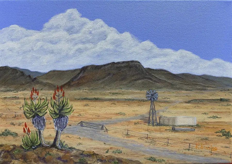Arid landscape painting by Riaan Prinsloo