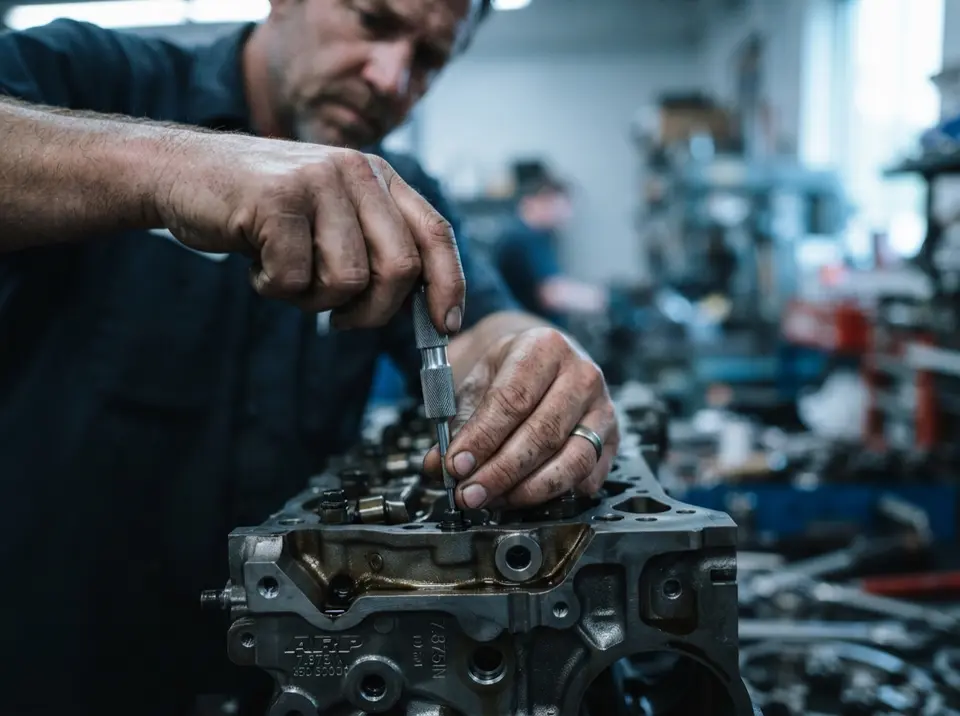 Mechanic rebuilding a drivetrain component on the bench