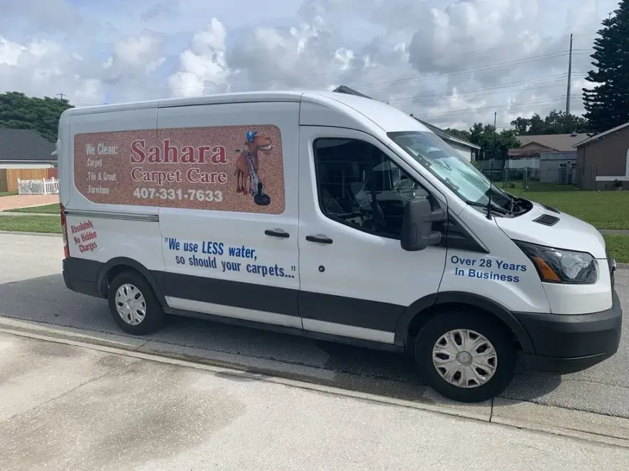 Sahara Carpet Care van with cleaning equipment at a project
