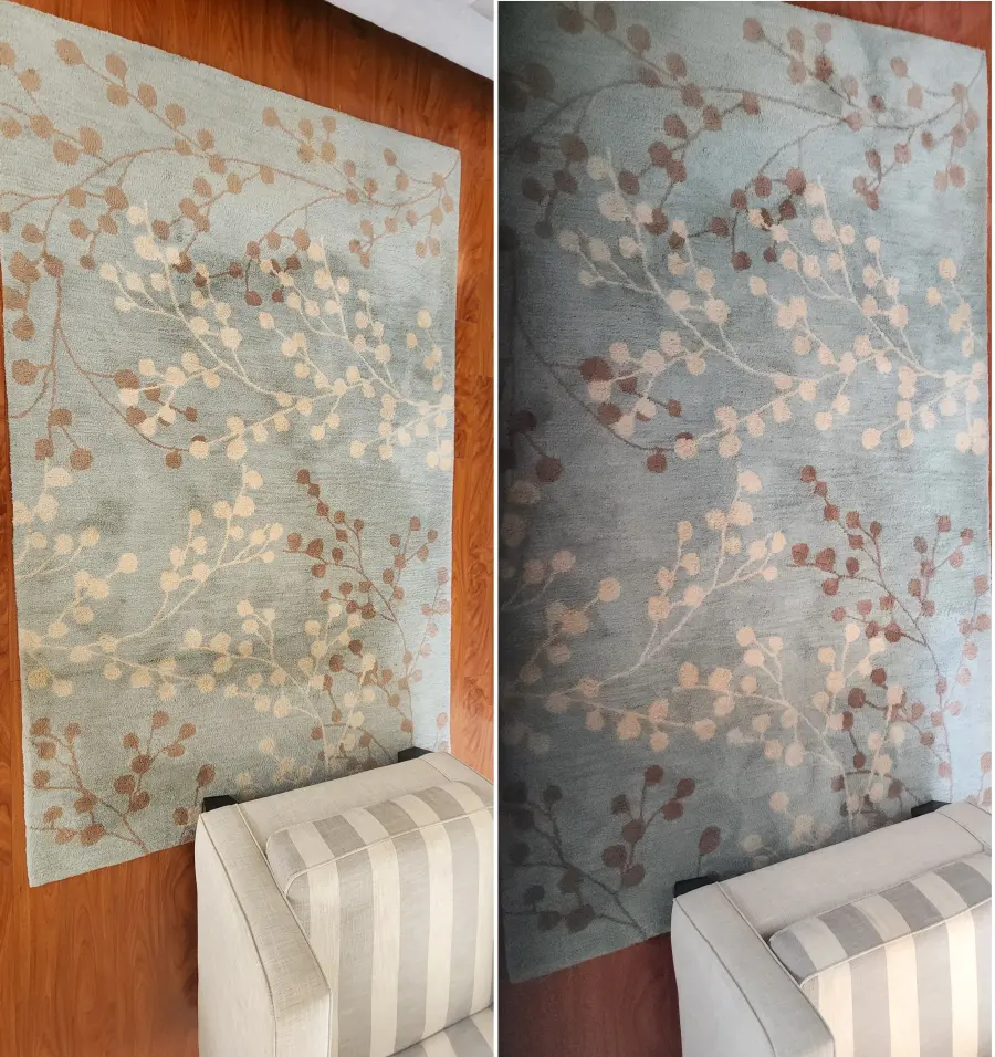 Matched before and after area rug cleaning result