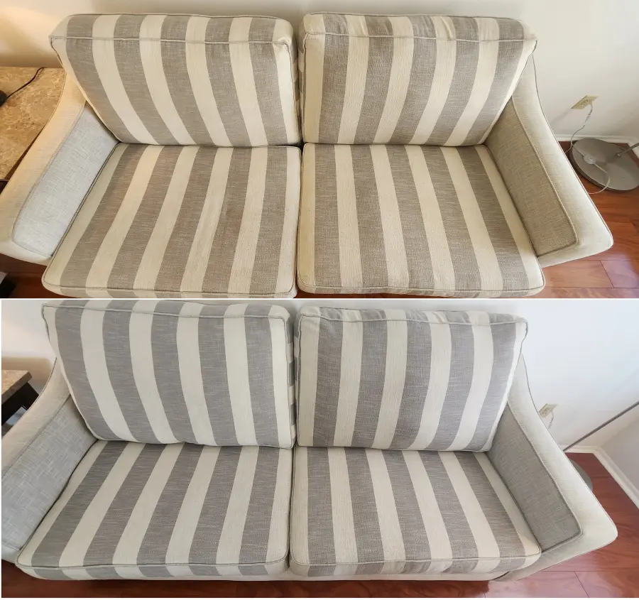 Matched before and after sofa cleaning result