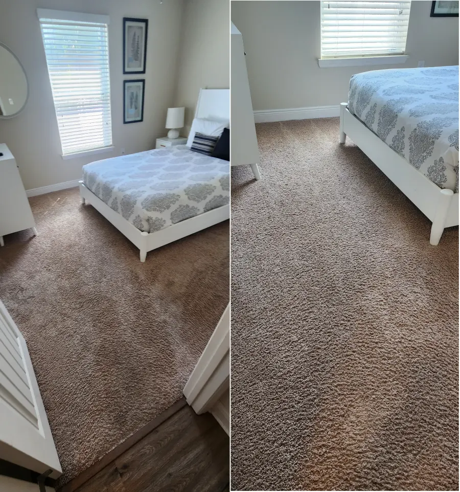 Matched before and after bedroom carpet cleaning