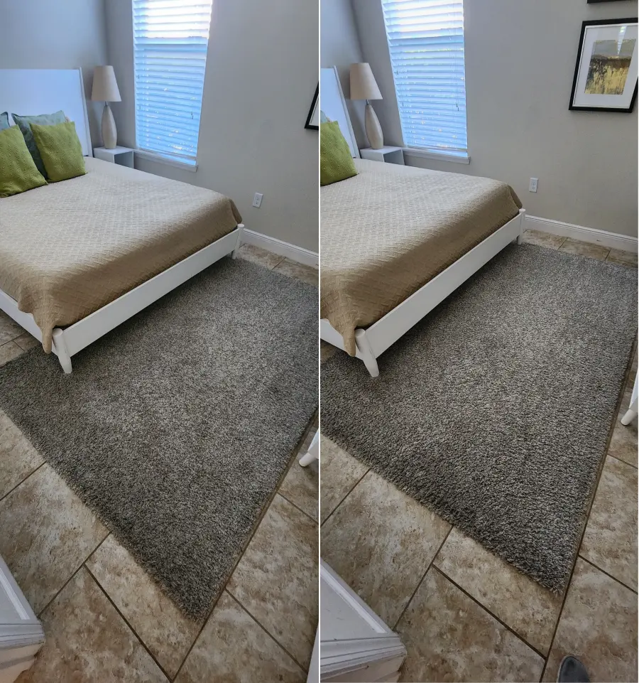 Matched before and after bedroom carpet cleaning comparison