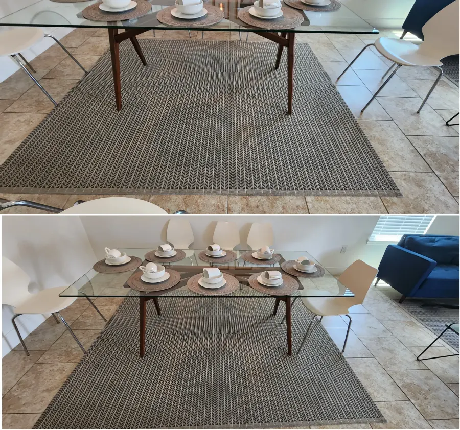 Matched before and after area rug cleaning comparison