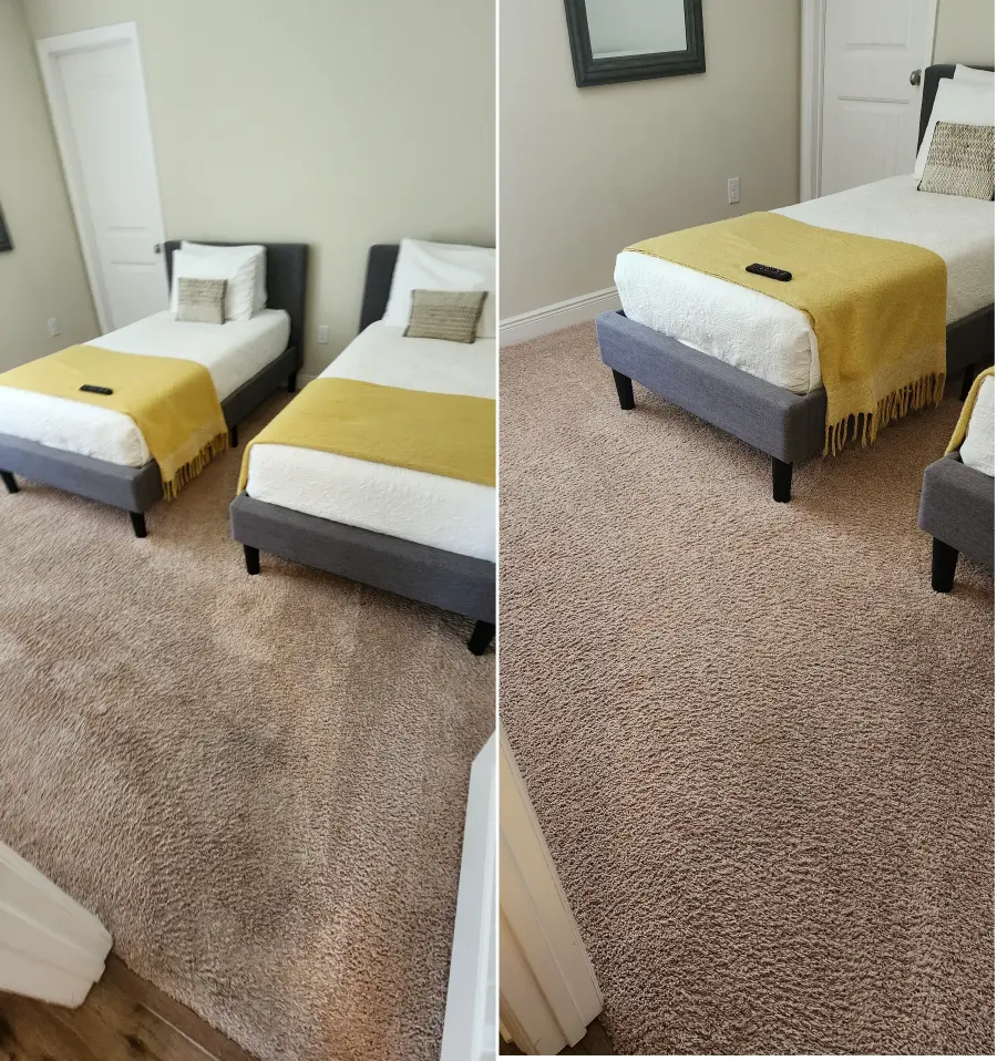 Matched before and after bedroom carpet cleaning result
