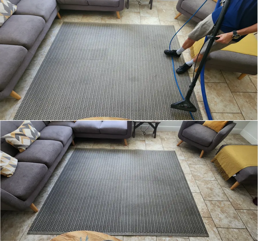 Sahara Carpet Care technician cleaning an area rug