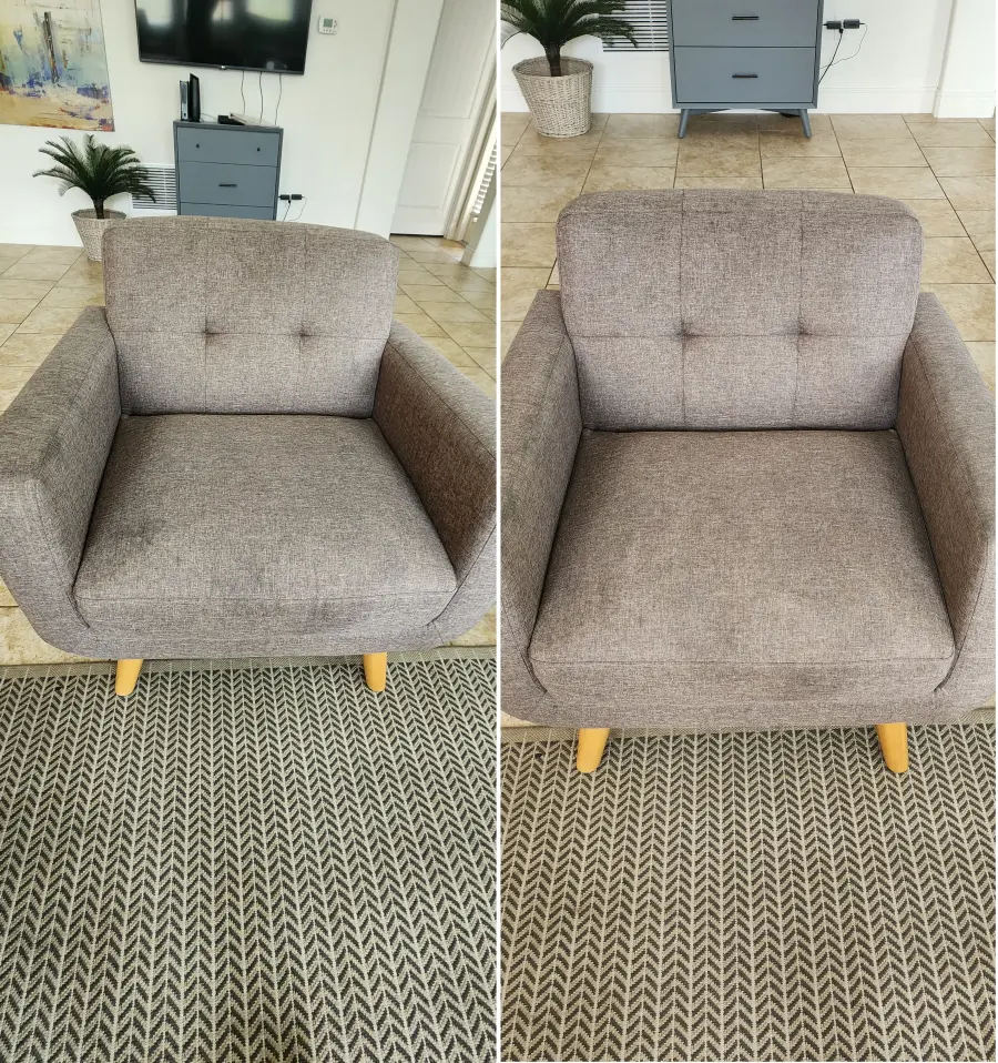 Matched before and after accent chair cleaning result