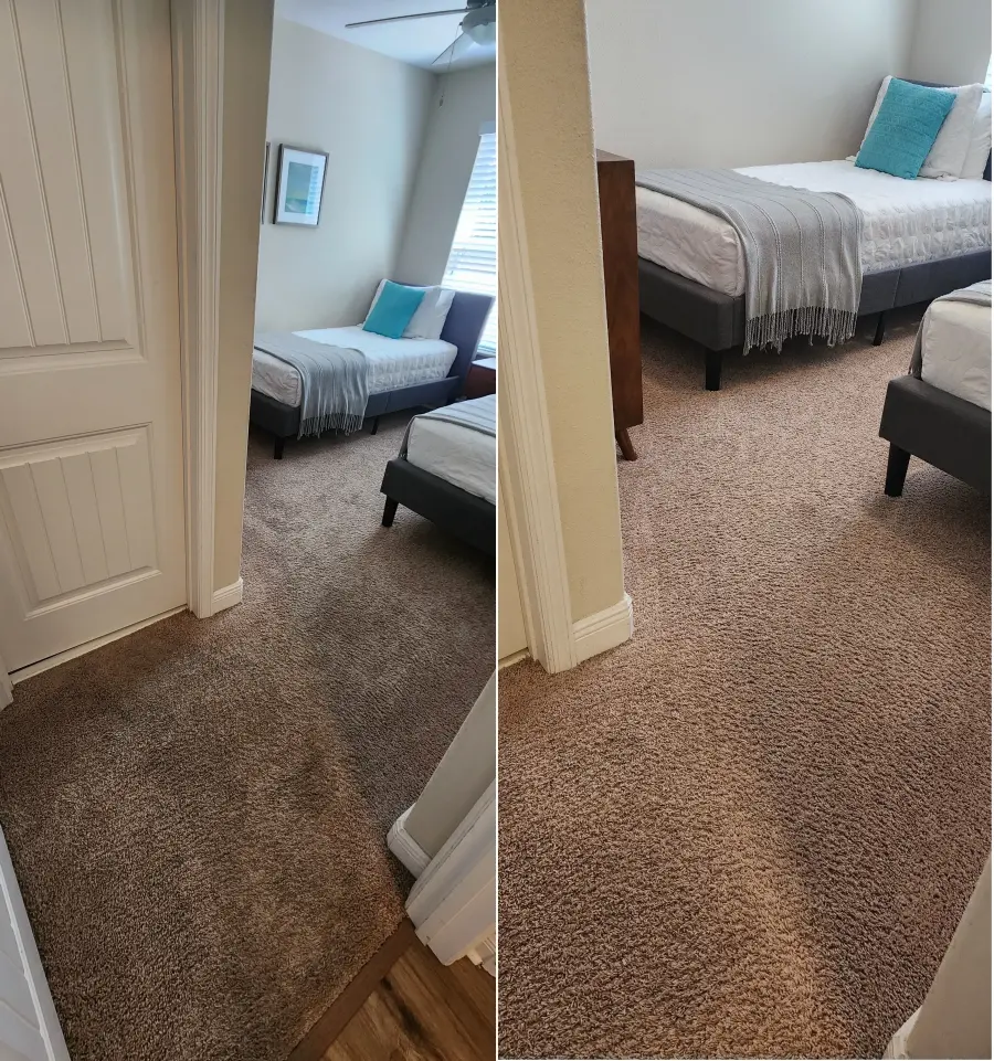 Matched before and after bedroom floor cleaning result