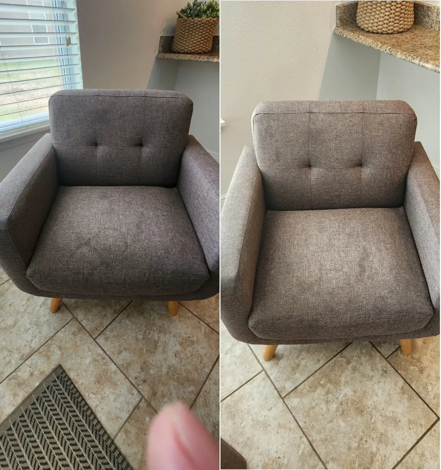 Matched before and after chair upholstery result