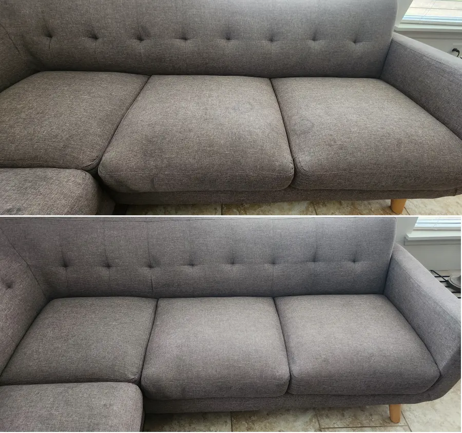 Matched before and after sectional sofa cleaning
