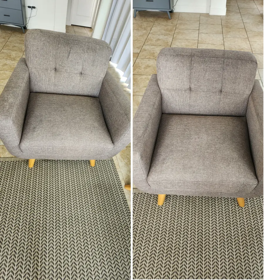 Matched before and after accent chair cleaning comparison