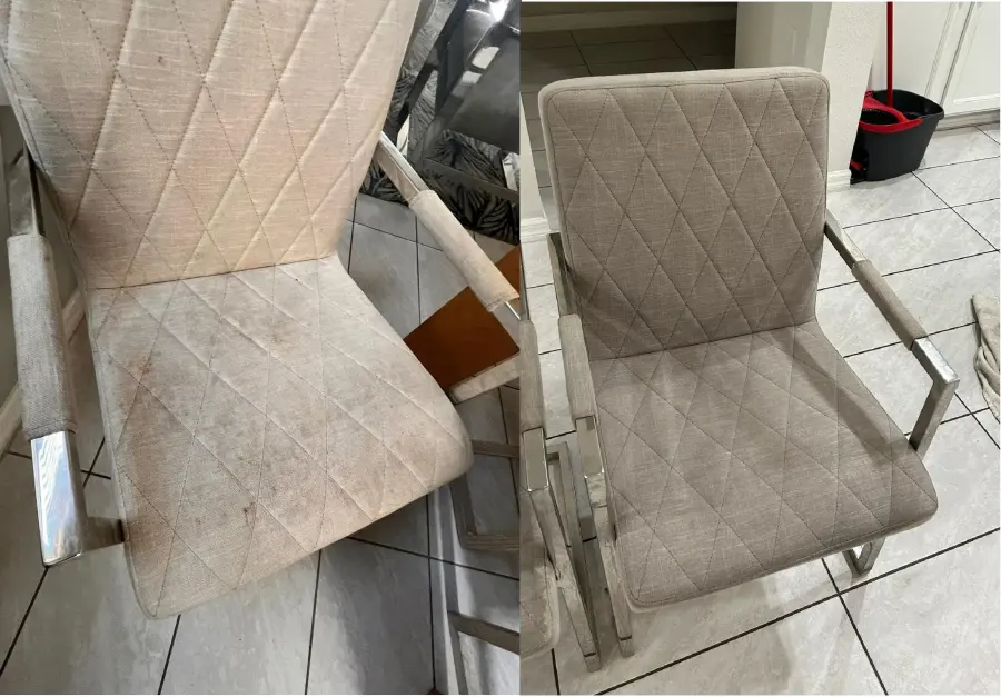 Matched before and after dining chair upholstery cleaning