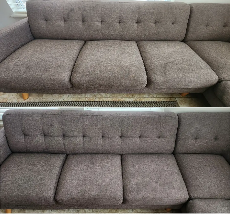 Matched before and after sofa upholstery cleaning