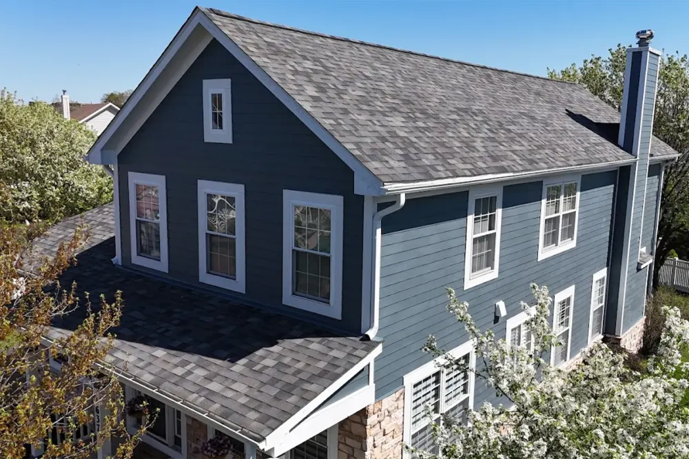 Evening Blue James Hardie siding with Arctic White trim in Park Ridge, IL