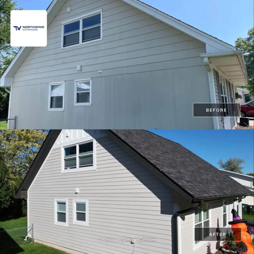 Before and after siding detail transformation by Northwind Exteriors