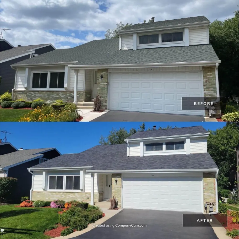 Before and after roof replacement project by Northwind Exteriors