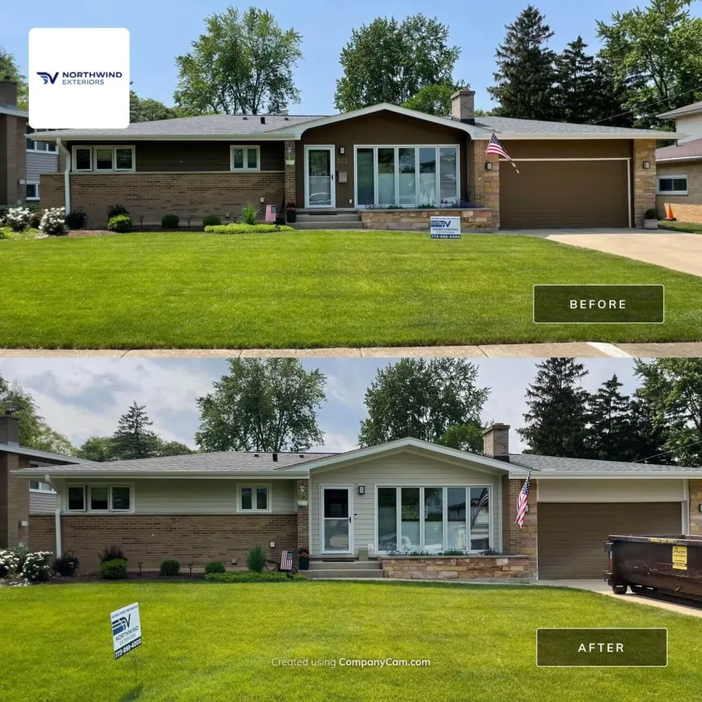 Before and after roofing and siding transformation by Northwind Exteriors