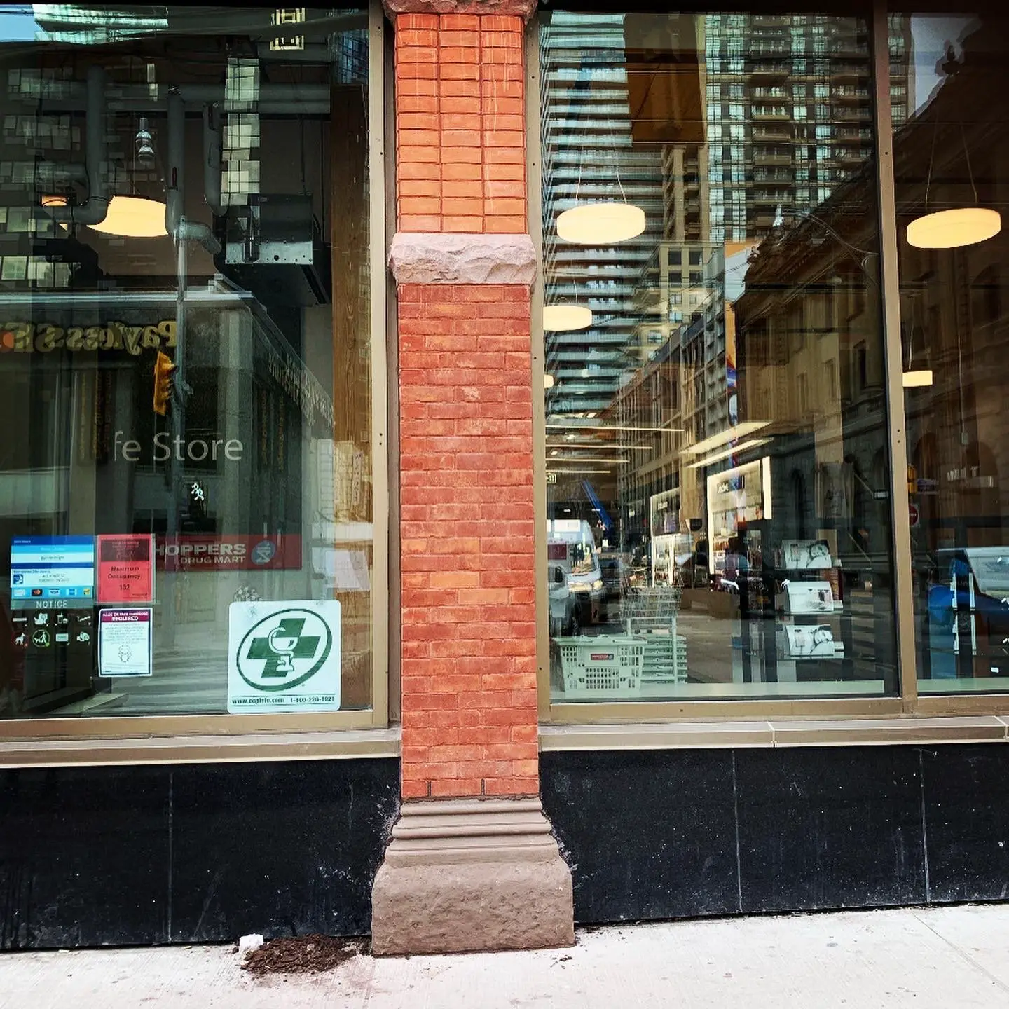 Restored heritage brick and stone storefront pilaster