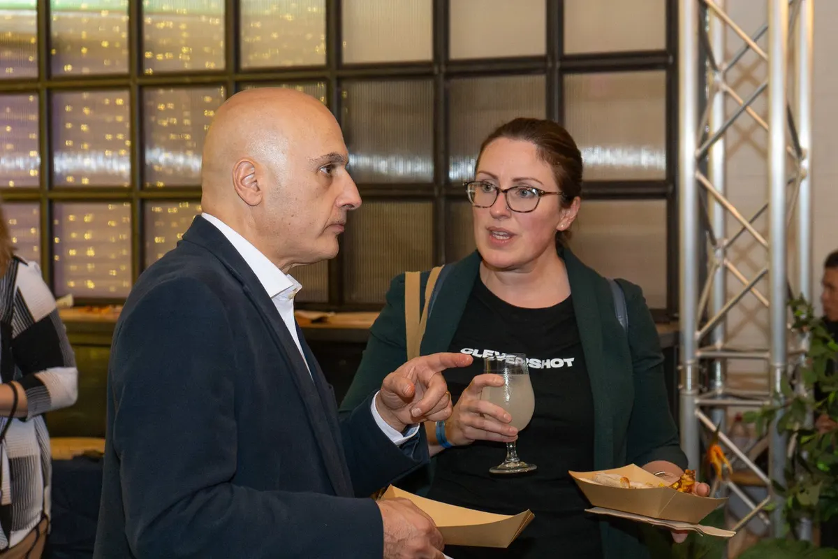 Two property professionals deep in conversation at Archive, Leeds