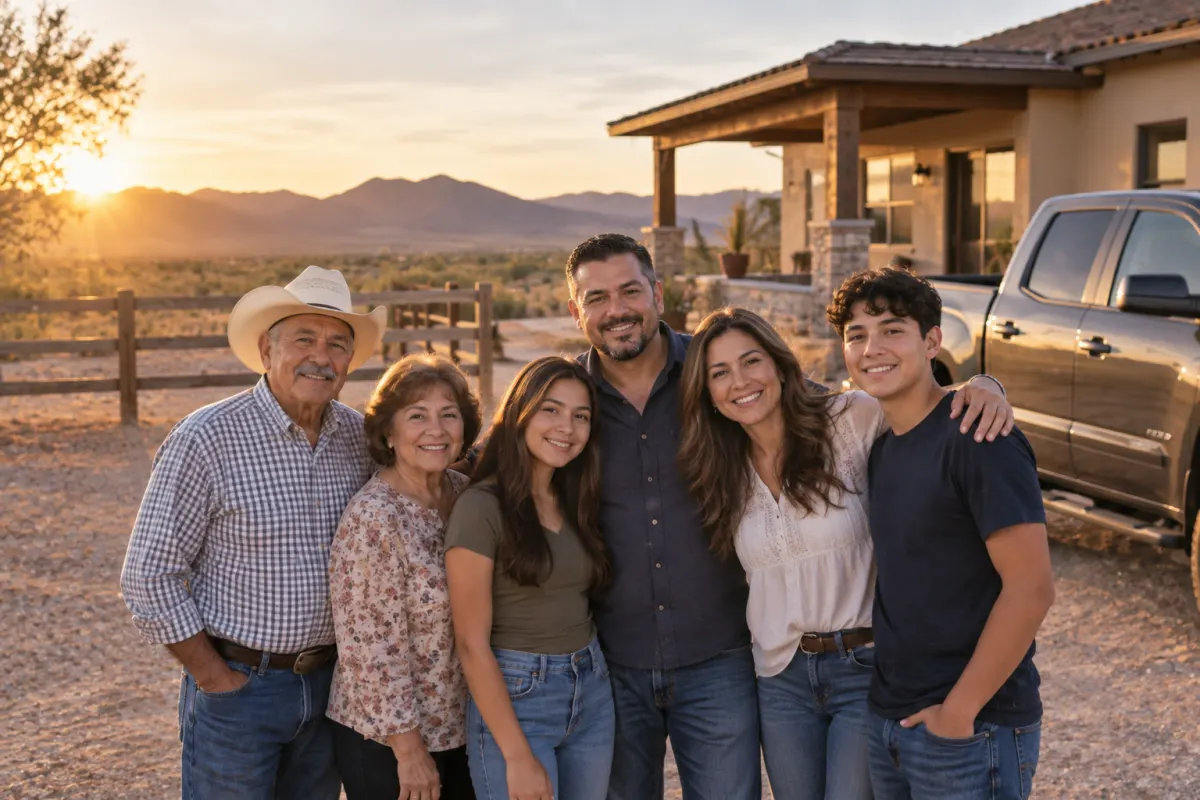 Familia latina de varias generaciones en su propio terreno