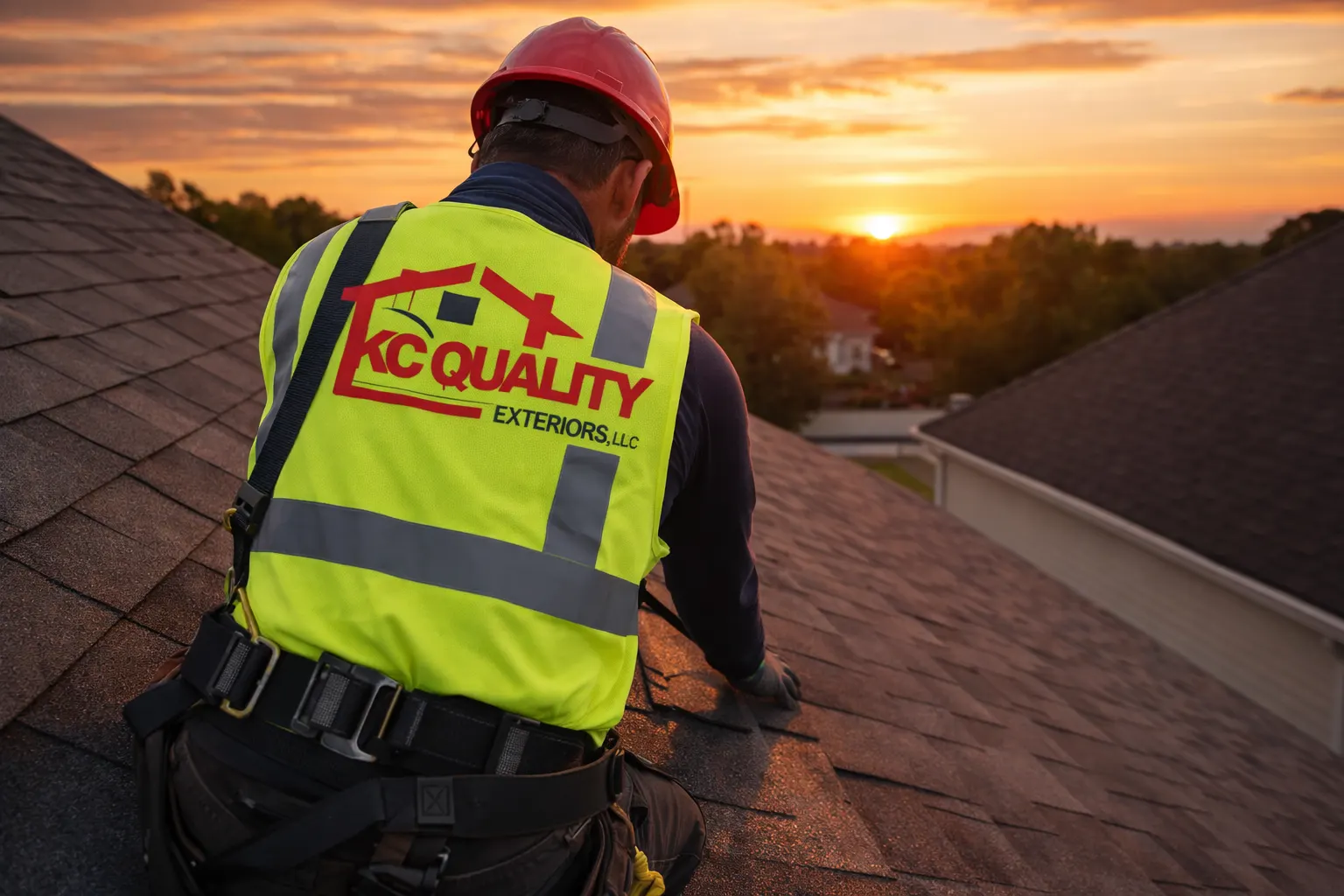 KC Quality Exteriors team on a residential project in Kansas City