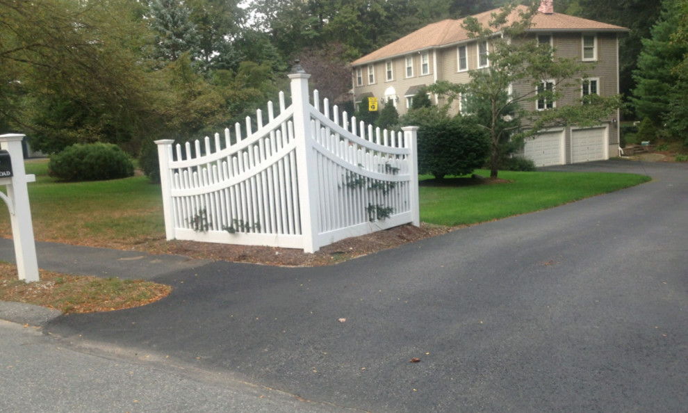 White vinyl scalloped gate by All Fenced In