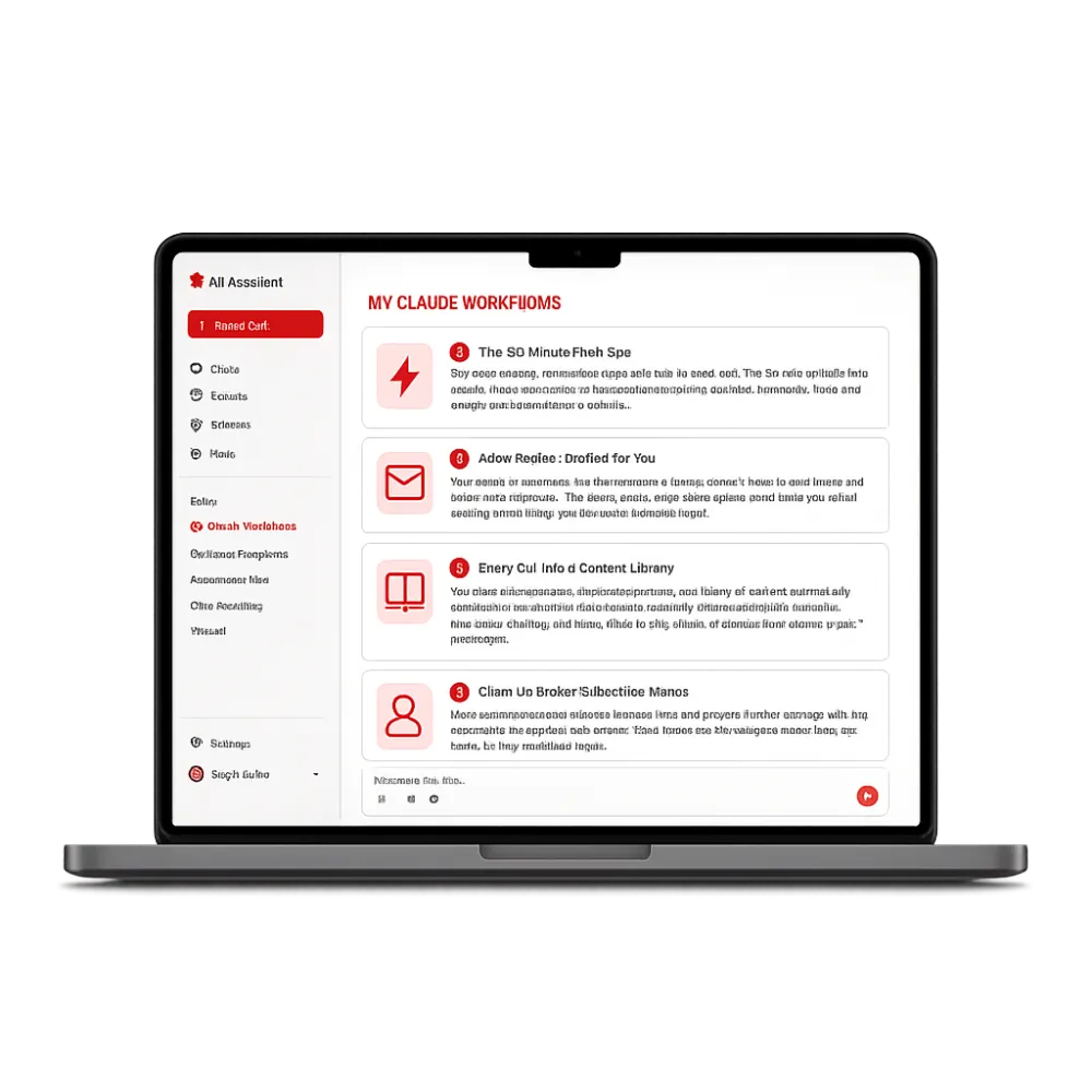 Laptop showing the Steal My Claude Workflows guide with all four workflows