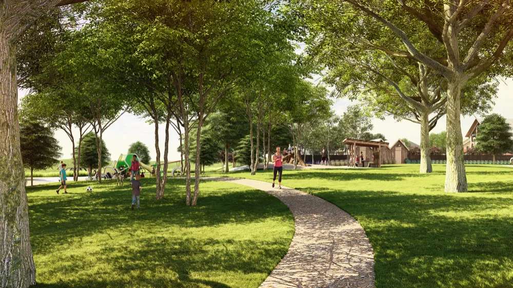 Tree-lined walking trail in a park