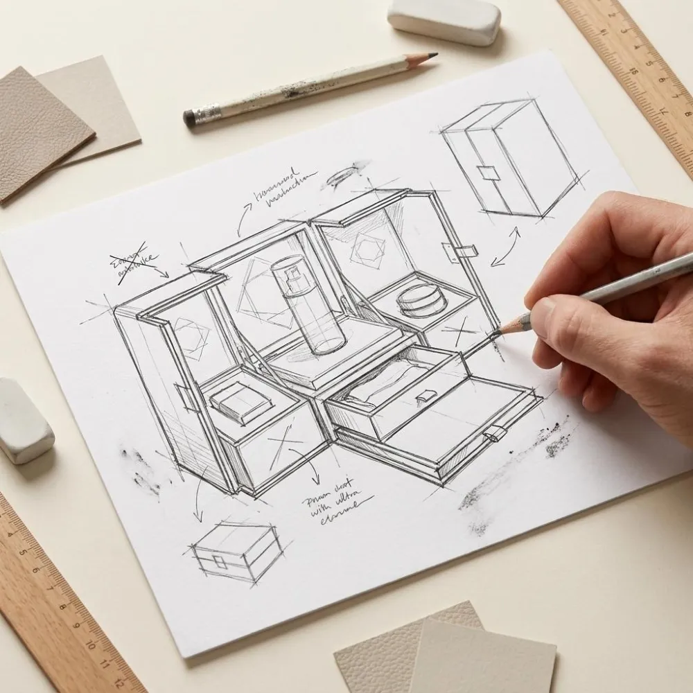 Rough packaging sketch being drawn