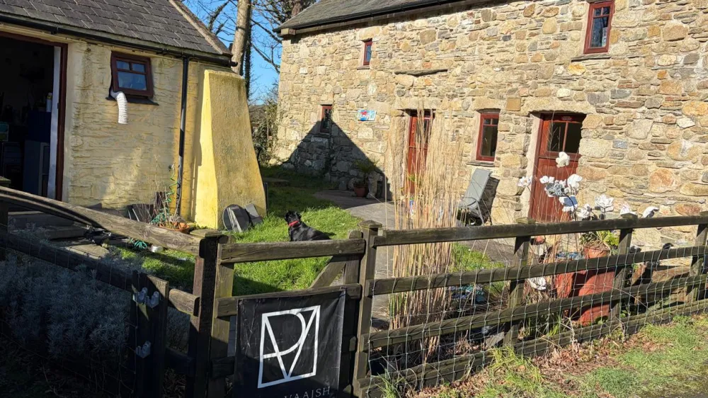 Rosie's studio at Grenaby, Isle of Man, with the Pooil Vaaish sign on the gate