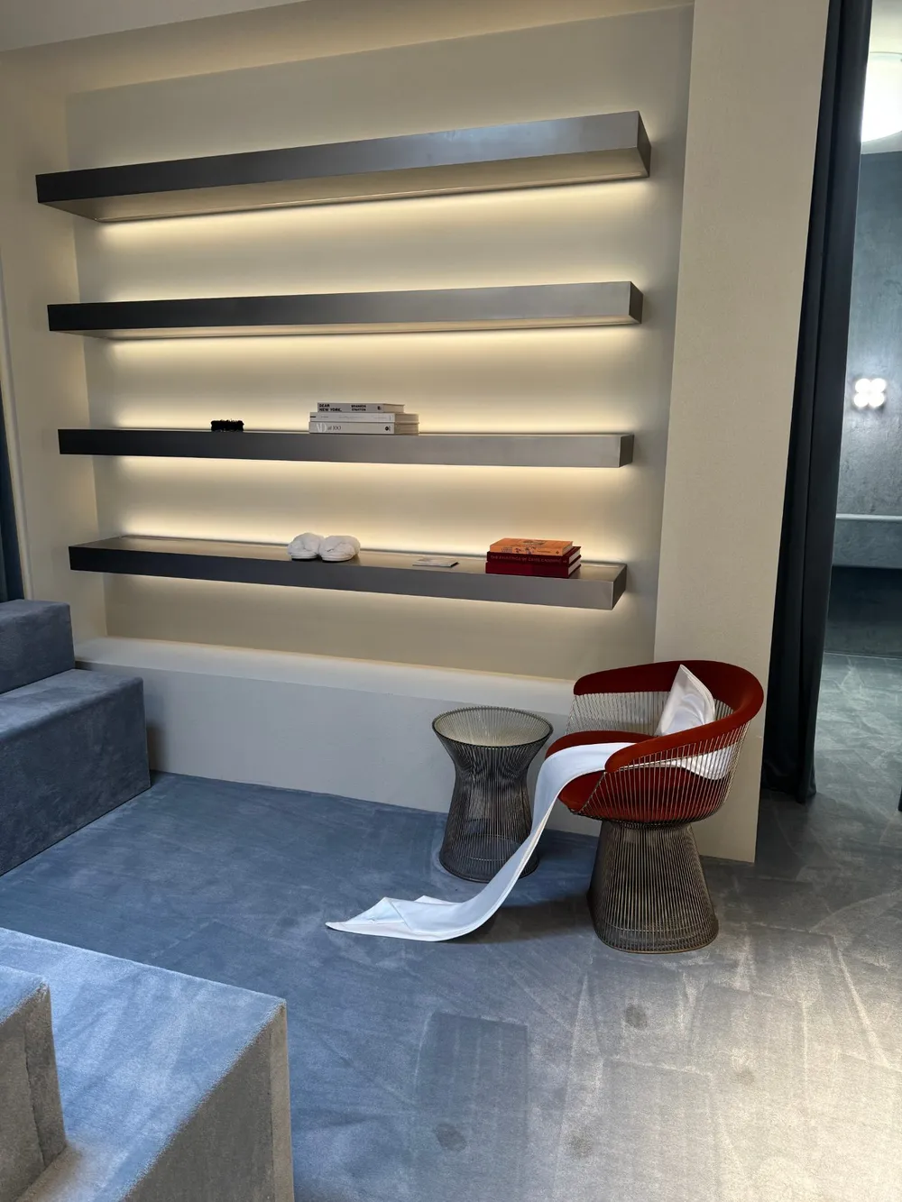 LED-lit floating shelves