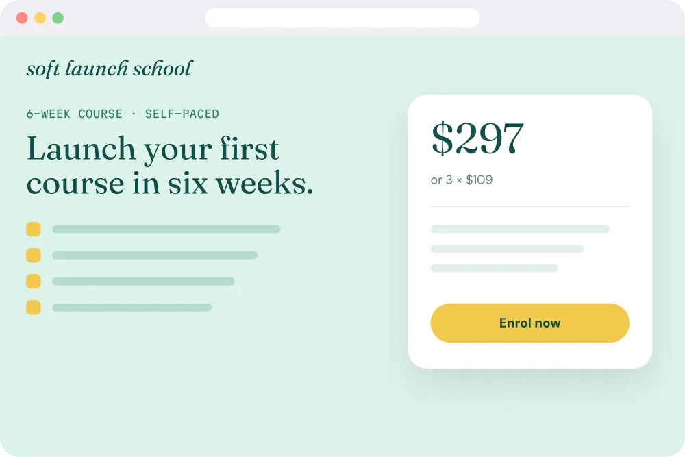 Soft Launch School course sales page with pricing