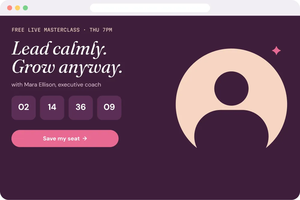The Calm CEO Masterclass registration page with a countdown