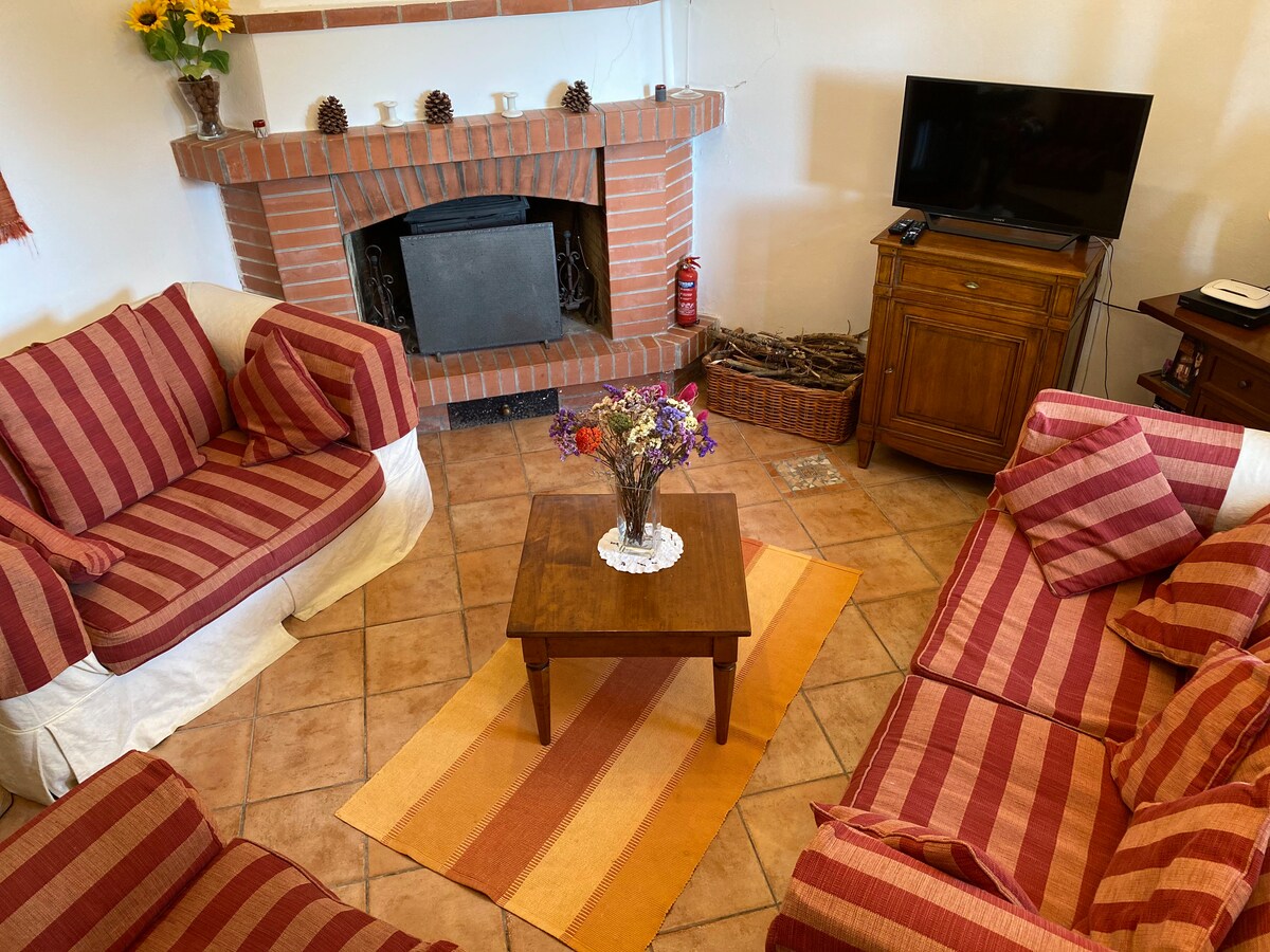 Fireside sitting room with sofas at Villa Pregiata