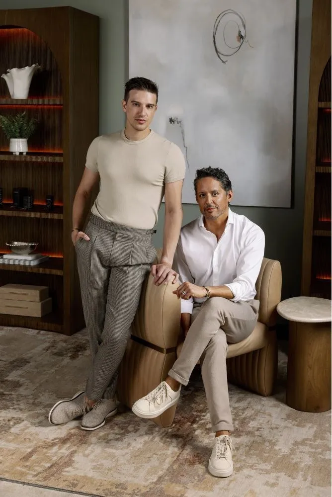 Dr. Francesco Laterza, MD, and Dr. Joseph Laterza, MD, owners of Arvé Aesthetics, seated together in the practice lobby