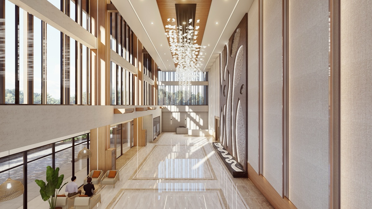 The double-height lobby gallery
