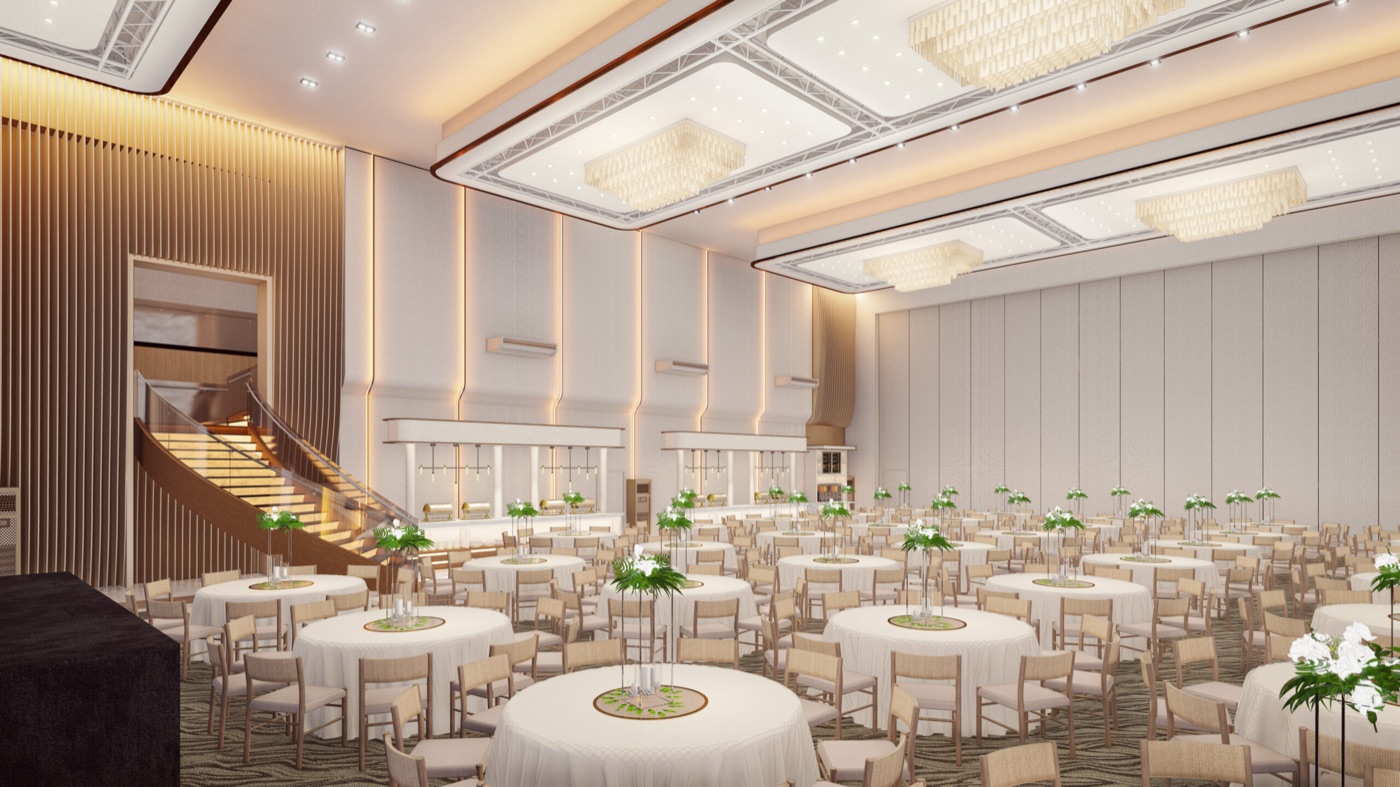 The Casa Ibarra Parklinks ballroom set with round tables