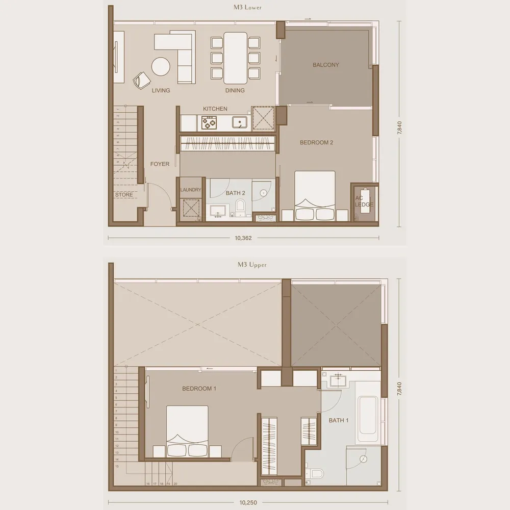 111 Menerung Type M3 duplex floor plan, 1,378 sq ft (128 m²)