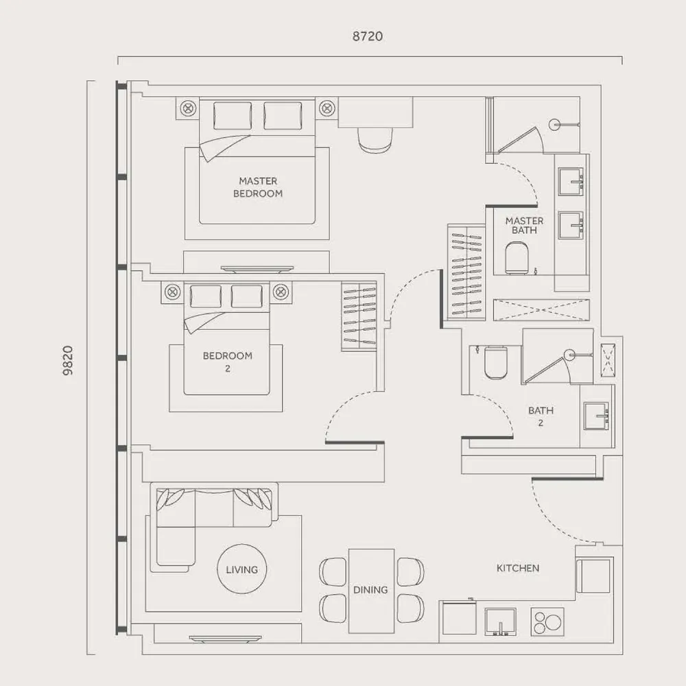 CloutHaus Type H floor plan, 904 sq ft (84 m²)