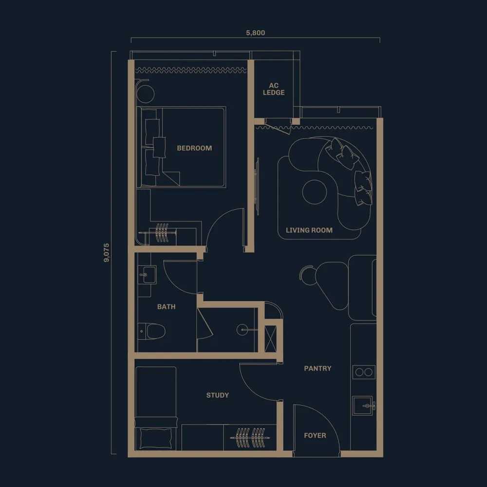 Divine KLCC Type A1 floor plan, 540 sq ft (50 m²)