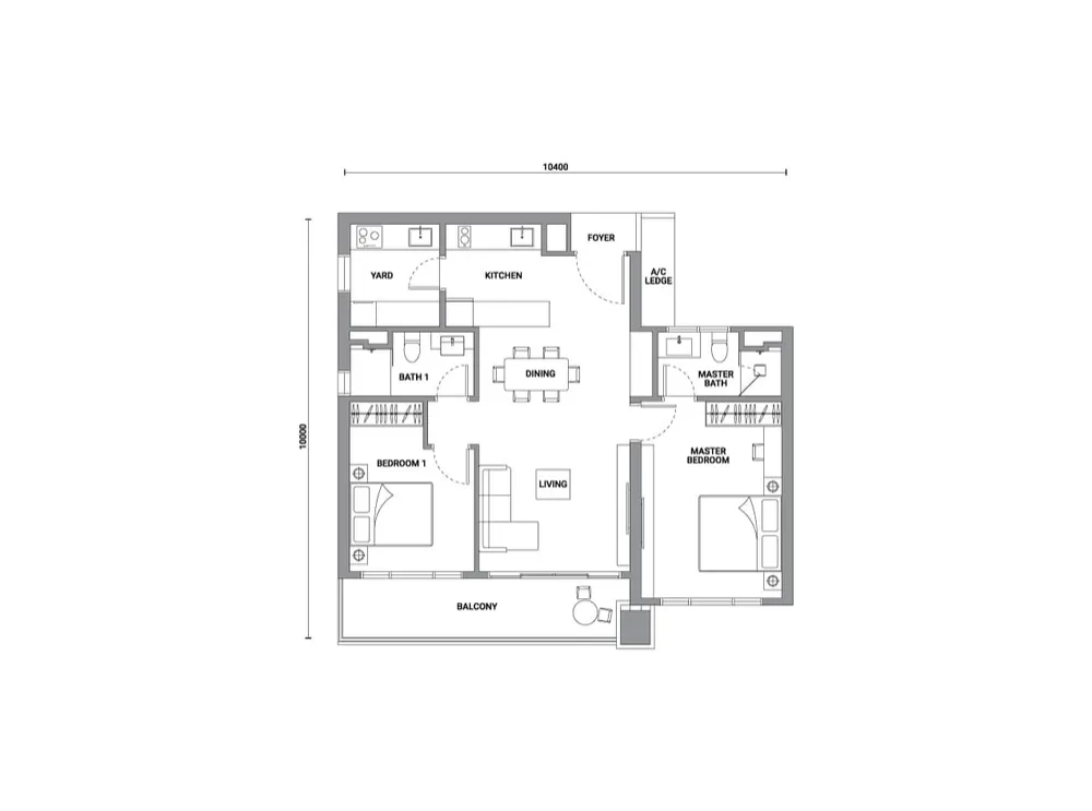 Enlace Suites 2 Type C1 floor plan, 979 sq ft (91 m²)