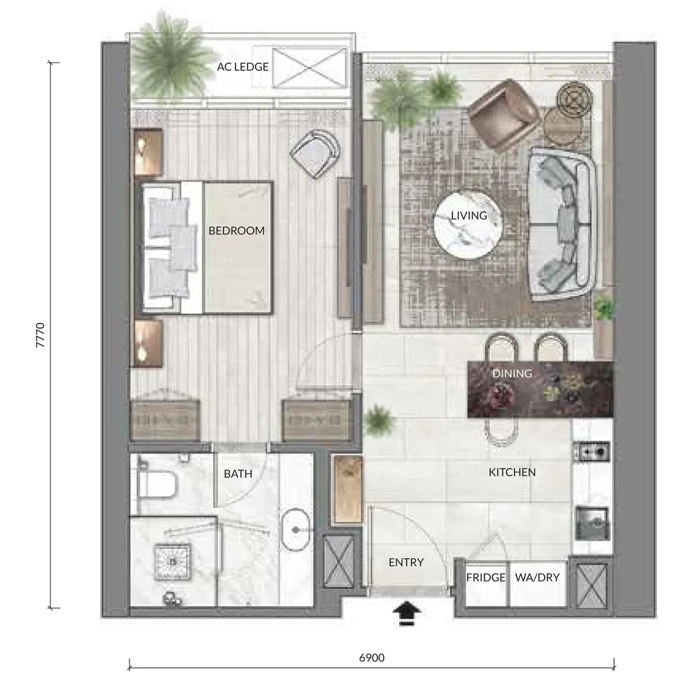Core Residence Type A1 floor plan, 624 sq ft (58 m²)