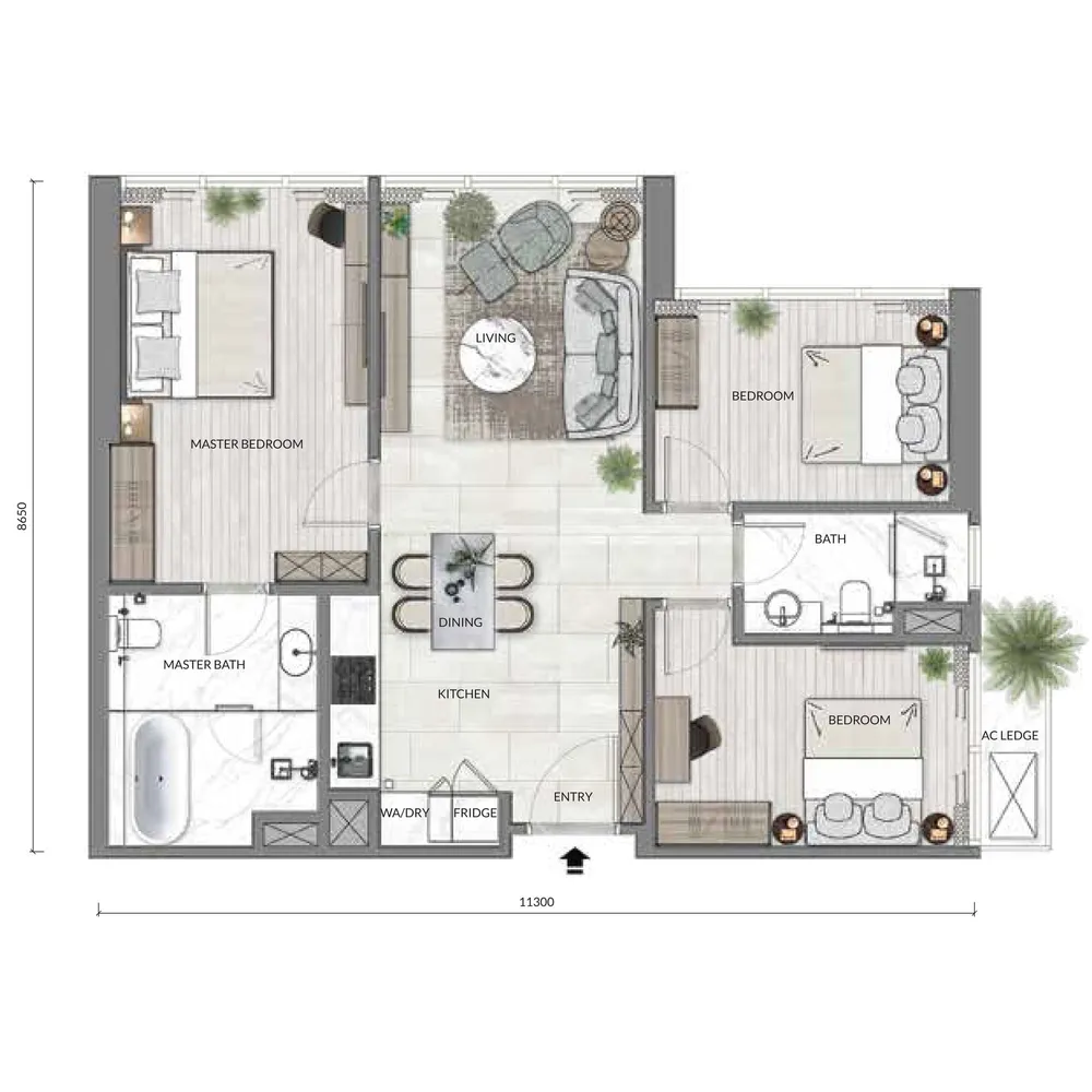 Core Residence Type C1 floor plan, 1,022 sq ft (95 m²)