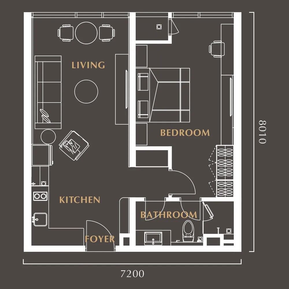 Golden Crown Residence Type A1 floor plan, 624 sq ft (58 m²)