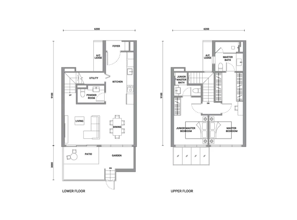 Enlace Suites 2 Type G1 garden home floor plan, 1,001 sq ft (93 m²)