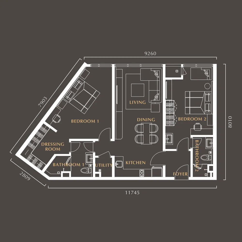 Golden Crown Residence Type C floor plan, 1,023 sq ft (95 m²)