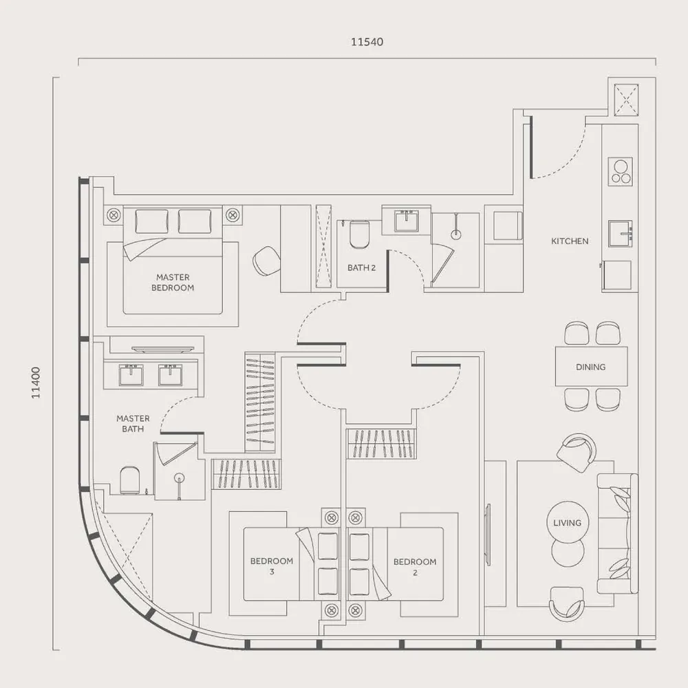 CloutHaus Type I floor plan, 1,119 sq ft (104 m²)