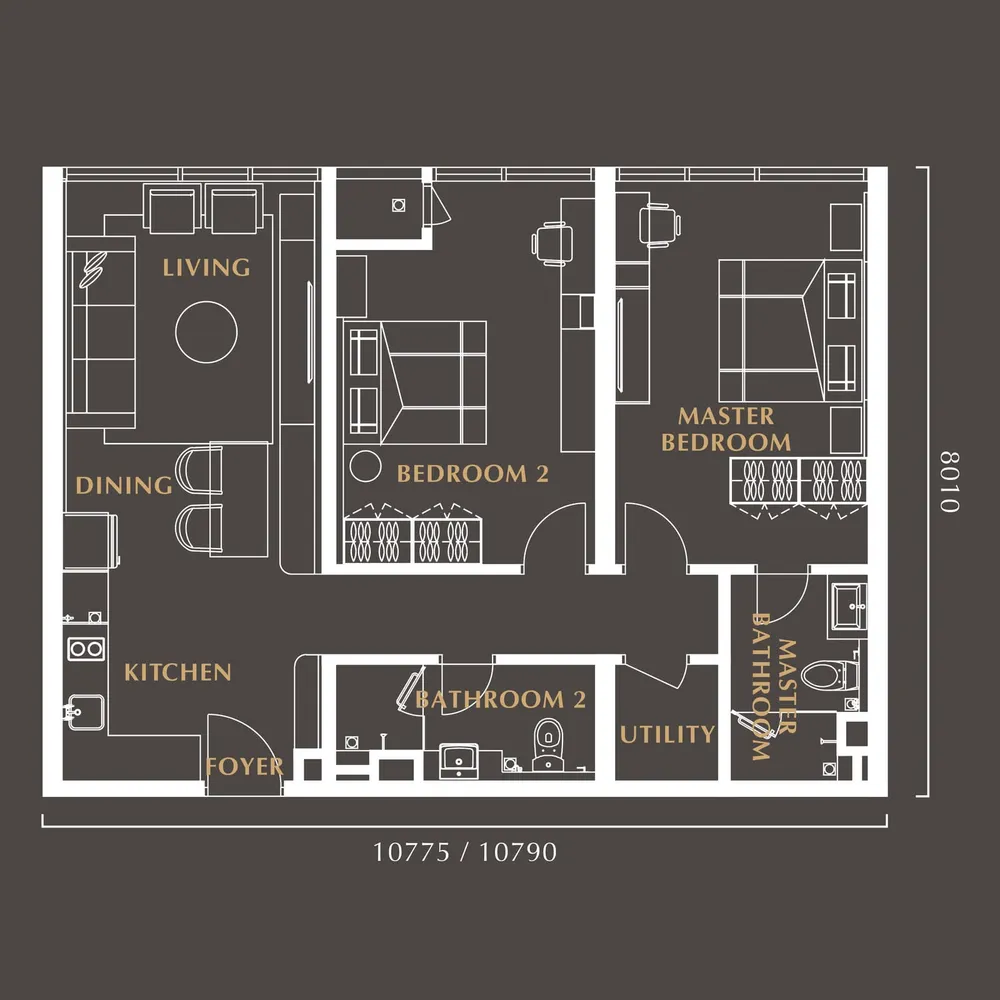 Golden Crown Residence Type B1 / B2 floor plan, 926 sq ft (86 m²)