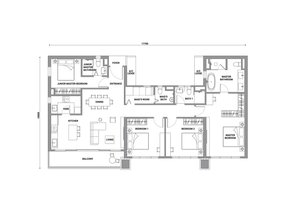 Enlace Suites 2 Type E floor plan, 1,593 sq ft (148 m²)